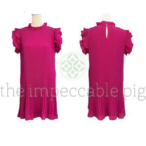 The Impeccable Pig Pink Ruffle Sleeve Pleated Dress Size Large